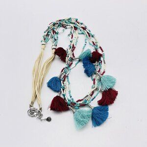 Signed C1946 Multicolor Tassel Necklace